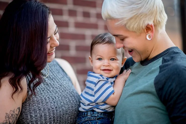 A co-parenting lesbian couple